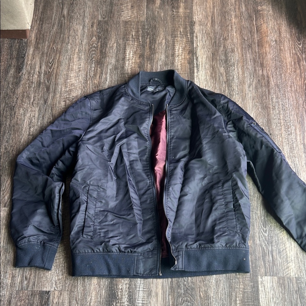 Men's Black Bomber Jacket with Burgundy Lining